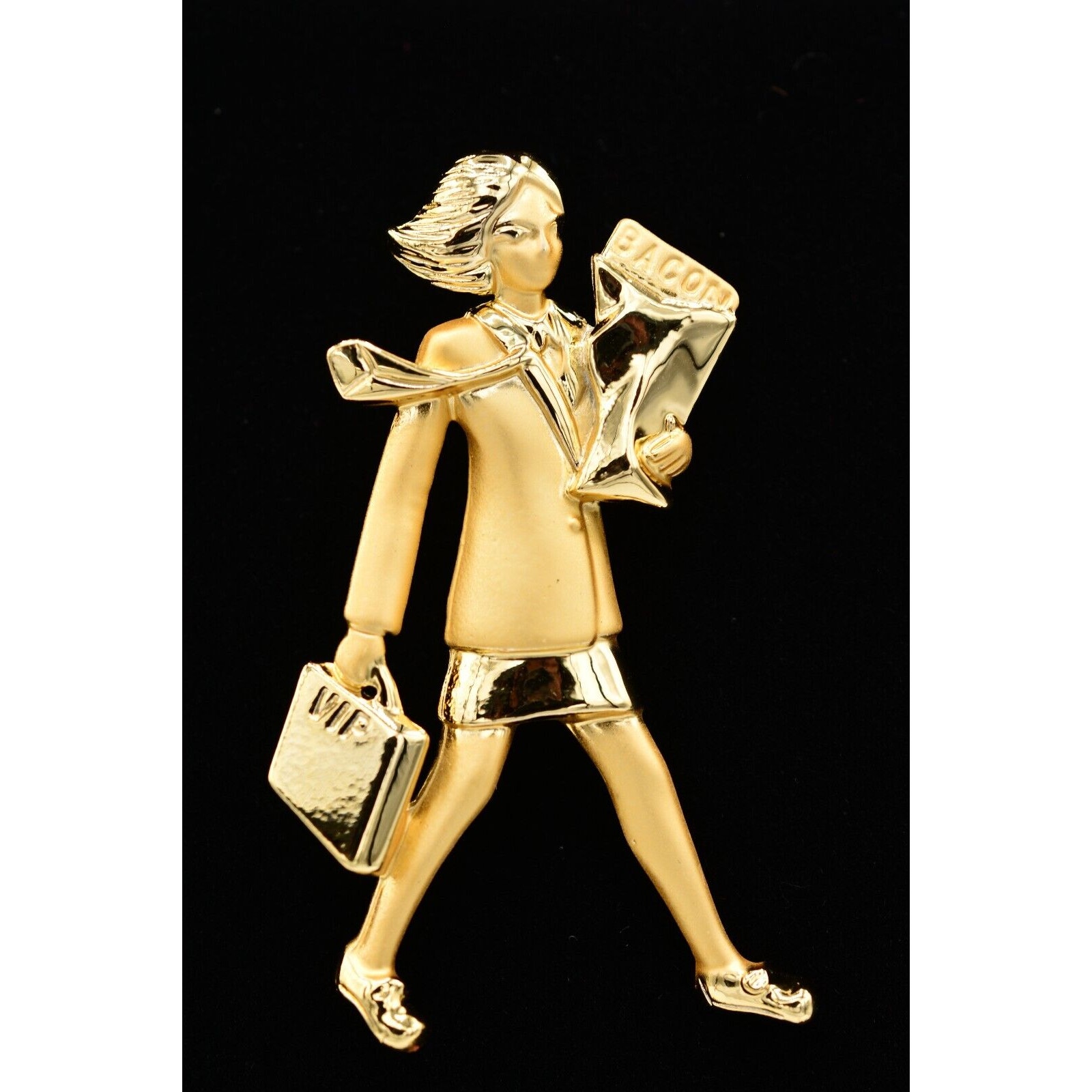Ajc Vintage Boss Lady Pin Brooch Bringing Home Bacon Woman Vip Signed Nos Bina3 17$